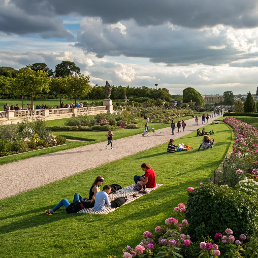 People enjoying a landscaped public space