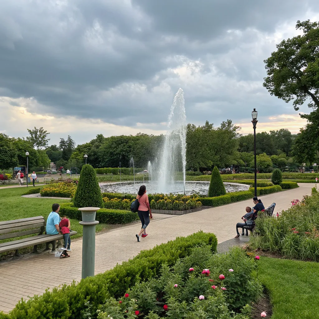 Community park with a water feature